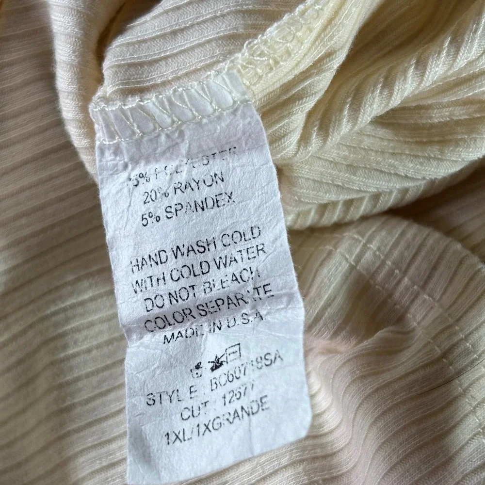 Lala Wide Leg Ribbed Knit Pants Womens XL Cream Beige Elastic Waist Casual